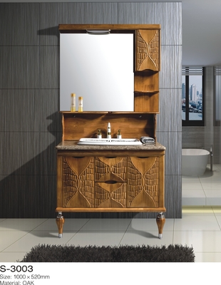 Vanité de salle de bains en bois solide de Brown, vanité reflétée de salle de bains avec l'évier au plancher