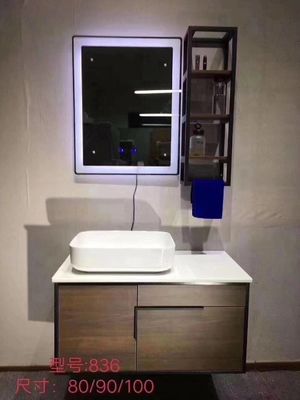 Vanité rustiques de salle de bains de Premade, vanité préfabriquée blanche mince de salle de bains avec le miroir supérieur de LED