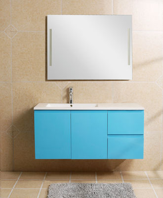 Vanité bleues de salle de bains de Premade de lac, éviers de salle de bains et miroir de poignée de vanité invisibles